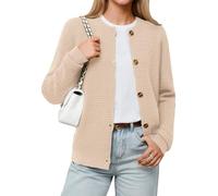 DEARCASE Damen Strickjacken Cardigan Lange Ärmel Leichtgewichtig Knopfverschluss Offene Front Strickpullover Damen Oberteile Rippstrick Rollkragen Cardigan für Damen, Large Khaki