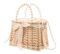 DEARMAMY Gewebte Einkaufstasche Aus Perlen Und Bambus Für Damen - Handgewebte Umhängetasche Mit Perlenakzenten Sommer-Strandtasche Boho-Umhängetasche (26 4 X 21 4 X 12 4 Cm)