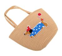 DEARMAMY Handgewebte Stroh Schultertasche für Damen, Khaki, Groß | Baumwollseil, Verstellbarer Gurt, Atmungsaktiv und Geräumig, für Shopping und Alltag