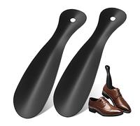 DEARMAMY Schuhlöffel aus Leder Schuh-Helfer-Stick fauler Schuhhelfer Schuhanzieher mit kurzem Griff Cuero para hombre Schuhanzieher aus Edelstahl Schuhanzieher aus Metall Rostfreier Stahl