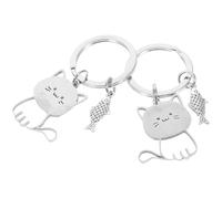 DEARMAMY Süßes Katzen-schlüsselanhänger-Set Aus Edelstahl Katze Die Fisch Isst Schlüsselanhänger Für Die Freundin Kleiner Schlüsselanhänger Für Den Rucksack