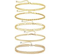 DEARMAY Gold-Armbänder für Frauen, 14 Karat Echtgold, Schmuck-Sets für Frauen, niedliche Tennis-Perlenarmbänder für Frauen, kubanische Glieder-Büroklammerkette, zierliches Armband, Geschenke für