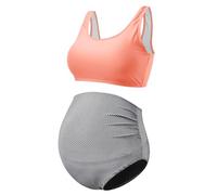 DEBELLY Schwangerschafts-Bikini-Set, sportlicher Badeanzug mit Tanktop und hoher Taille, 2-teiliger Badeanzug, Schwangerschafts-Bademode, Orange gestreift, XL