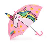 decalsweet Regenschirm Kinder Stockschirm mit 3D Einhorn, Windsicher Robustheit Regen Regenschirm mit Einer Pfeife, Leicht Faltbarer Kinderschirm für Junge und Mädchen, Rosa