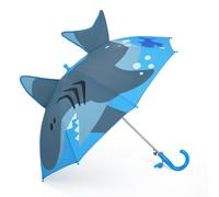 decalsweet Regenschirm Kinder Stockschirm mit 3D Hai, Windsicher Robustheit Regen Regenschirm mit Einer Pfeife, Leicht Faltbarer Kinderschirm für Junge und Mädchen, Blau