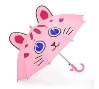 decalsweet Regenschirm Kinder Stockschirm mit 3D Katze, Windsicher Robustheit Regen Regenschirm mit Einer Pfeife, Leicht Faltbarer Kinderschirm für Junge und Mädchen, Rosa