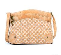 DeCarbonize Crossbody Handtasche aus Kork Veganleder Nachhaltig Damen Umhängetasche (3-Zip Blümchen Weiß)