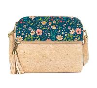 DeCarbonize Damen Handtasche Fusion aus Kork und Kaffeebohnen Recycelte Naturprodukt Vegan Leder Nachhaltig Korktasche Schultertasche Braun M (Blumen Muster)