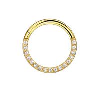 Decentraland 1 Stück 16G Gold Durchmesser 8 mm 316L Edelstahl Nasensegmentringe Hoop mit Zirkon Scharnier Septum Clicker Ring Helix Knorpel Tragus Piercing Schmuck für Frauen und Männer