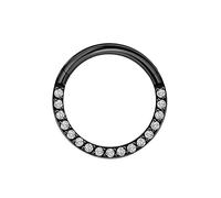 Decentraland 1 Stück 16G Schwarz Durchmesser 8 mm 316L Edelstahl Nasensegmentringe Hoop mit Zirkon Scharnier Septum Clicker Ring Helix Knorpel Tragus Piercing Schmuck für Frauen und Männer