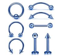 Decentraland 8 Stück 16G Blau Chirurgenstahl gerade gebogene Hanteln Hufeisen Schlangenaugen Zunge Nippel Bauch Augenbraue Nasenringe Ohrstecker Knorpel Mund Hoop Piercing Schmuck Damen Herren