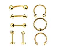Decentraland 8 Stück 16G Gold Chirurgenstahl gerade gebogene Hanteln Hufeisen Schlangenaugen Zunge Nippel Bauch Augenbraue Nasenringe Ohrstecker Knorpel Mund Hoop Piercing Schmuck Damen Herren