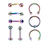 Decentraland 8 Stück 16G Regenbogen Chirurgenstahl gerade gebogene Hanteln Hufeisen Schlangenaugen Zunge Nippel Bauch Augenbraue Nasenringe Ohrstecker Knorpel Mund Hoop Piercing Schmuck Damen Herren