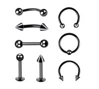 Decentraland 8 Stück 16G Schwarz Chirurgenstahl gerade gebogene Hanteln Hufeisen Schlangenaugen Zunge Nippel Bauch Augenbraue Nasenringe Ohrstecker Knorpel Mund Hoop Piercing Schmuck Damen Herren