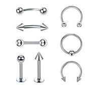 Decentraland 8 Stück 16G Silber Chirurgenstahl gerade gebogene Hanteln Hufeisen Schlangenaugen Zunge Nippel Bauch Augenbraue Nasenringe Ohrstecker Knorpel Mund Hoop Piercing Schmuck Damen Herren