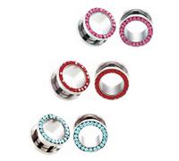 Decentraland Rosa Rot Lila 3-Paar Edelstahl O Ohrmessgeräte Tunnel Ohren Schraubverschluss Körperpiercing-Schmuck 00g(10mm)