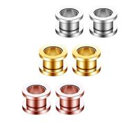 Decentraland Silber Gold Roségold 3-Paar 316L Edelstahl O Ohrmessgeräte Tunnel Ohren Schraubverschluss Körperpiercing-Schmuck 6g(4mm)