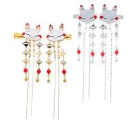 DECHOUS 2 Paar Quasten Haarspangen Aus Legierung Mit Fuchs Hanfu Haarschmuck Für Damen Und Mädchen Haarnadeln Im Vintage Stil Für Festfrisuren