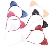 DECHOUS 6 Stck Teiliges Katzenohren stirnband mit Pailletten Buntes Leichtes Stoffhaarband für Mädchen Bequemes Glitzerndes Party Alltagszubehör in Rot Orange Schwarz Weiß Blau