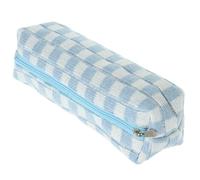 DECHOUS Schreibwarenetui Federmäppchen mit Reißverschluss Tragbare Multifunktions Aufbewahrungstasche Großes Fassungsvermögen Blau Weiß Kariert Praktischer Stiftebeutel für Schule