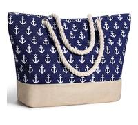 Decmoko Strandtasche Damen, Große Sommertaschen Schulterhandtaschen mit Reißverschluss und Kordelgriff, Familie Beach Tote Bag Handtaschen für Strand, Reisen, Einkaufen, Fitnessstudio, Marineblau