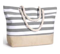 Decmoko Strandtasche Damen, Große Sommertaschen Schulterhandtaschen mit Reißverschluss und Kordelgriff, Familie Beach Tote Bag Handtaschen für Strand, Reisen, Einkaufen, Fitnessstudio, Grau