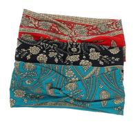 DECOMELODY 3 Stück Dehnbare Modische Damen Stirnbänder mit Ethnischem Print Breit Atmungsaktiv für Sport Yoga und Alltag Haarschmuck