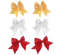 DECOMELODY 6 Stück Glitzernde Pailletten Haarspangen mit Schleifen Große Cheerleader Haarschleifen in Gelb Silber Rot Stabile Clips für Softball Sportwettkämpfe und Party