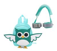 DECOMELODY Anti Verlust Rucksack für Kleinkinder mit Sicherheitsleine 15m Nylon Sicherheitsgeschirr Cartoon Eule Mintgrün Reise Sicherheitsrucksack für Vorschulkinder