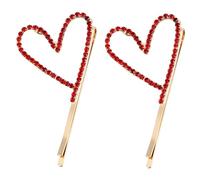 DECORNIJIA 2 Stück Herzförmige Haarnadeln Mit Strass Legierung Rot Kleine Stylische Haarspangen Für Damen Und Mädchen Modische Accessoires Für Alltag Und Geschenk
