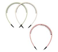 DECORNIJIA 3 Stück Damen Stirnbänder mit Anti rutsch zähnen Elastische Weiche Haarbänder für Gesichtspflege Make up Yoga und Sport Leichte Hautfreundliche Kopfbänder in Hellgrün und Beige