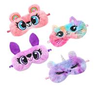 DECORNIJIA 4 Stück Teiliges Schlafmaske Cartoon Plüsch Augenbinde mit Eulen Einhorn Katze und Bär Weiche Schlafabdeckung für Lichtschutz für Jungen Mädchen Nickerchen Reise