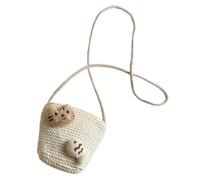 DECORNIJIA Umhängetasche Gewebte Strandtasche für Kleine Mädchen Beige Leichte Kindertasche mit Feiner Linie für Outdoor und Strand