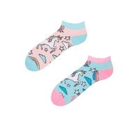 Dedoles Sneaker Socken Low Cut Füßlinge Unisex Damen Herren Baumwolle lustiges Design Geschenk links rechts verschieden, Farbe Rosa, Motiv Regenbogen-Einhorn Knöchelsocken, Gr. 35-38