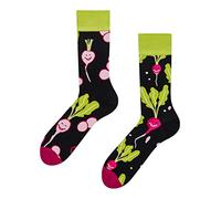 Dedoles Socken Unisex Damen Herren & Kinder Baumwolle viele lustige Designs 1 Paar Geschenk links rechts verschieden, Farbe Schwarz, Motiv Fröhliches Radieschen, Gr. 43-46