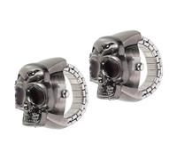DEEPCRAFF 2 Stück Pack Retro Fingerringe mit Klappdeckel Kreative Ringuhr aus Zinklegierung Schwarze Totenkopf Designs Einfache Zeitanzeige Lässiger Punk Stil für Damen