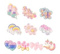 Deepton 10 Paar Klipp Ohrringe Kinder, Ohrclips Mädchen, Ohrklipser Kinder, Clip Ohrringe Mädchen, Magnet Ohrklipser Einhorn-Blumen-Prinzessin-Ohrring Set