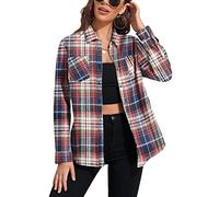 Deer Lady Damen Plaid Flanellhemd Casual Button Down Shirts Oversized Langarm Bluse Top, Z-413-purple white, X-Groß