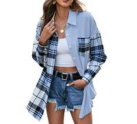 Deer Lady Damen Plaid Flanellhemd Casual Button Down Shirts Oversized Langarm Bluse Top, Z-lc-blau, Groß