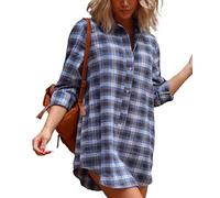 Deer Lady Damen Plaid Flanellhemd Casual Button Down Shirts Oversized Langarm Bluse Top, Z-lc-blue 01, 3X-Groß