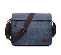 DEEVORCA Mode Herren Umhängetasche Vintage Canvas Kuriertasche 14 Zoll Laptoptasche Schultertaschen für Casual Reise Urlaub Schula Bergsteigen Männer Arbeitstasche Leinwand Aktentasche Blau