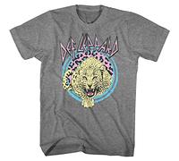 Def Leppard T-Shirt für Erwachsene, kurzärmelig, Rockband Logo und Leopardenmuster, Retro-Stil, Graphit meliert, XL