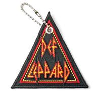 Def Leppard Tri-Logo Schlüsselanhänger, Metall, Polyester, Bestickter Aufnäher, Logo, Dreieck, Doppelseitig, Rot, Schwarz