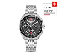 DEFENDER 42mm Stainless Steel Silver/Black Herren Armbanduhr Chronograph Swiss Made