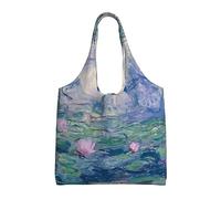 DEHIWI Lotus Ölgemälde Tragetasche Für Frauen Schulter Handtaschen Große Kapazität Einkaufstasche Für Arbeit Schule College Reisen Einkaufen, Schwarz , Einheitsgröße