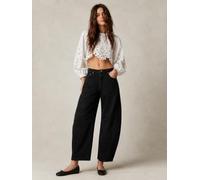 Dehnbare High Rise Barrel Jeans für Damen, Vintage Loose Wide Leg Cropped Denim Hose, Baggy Ankle Jeans mit gebogenem Bein