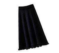 Dehnbarer Strickrock - Herbst Winter A-Linie Großer Strickrock Knielang Hohe Taille Lässig Weich Bequem Einfarbig Streetwear,Schwarz,3XL