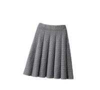 Dehnbarer Strickrock - Herbst Winter Warmer Strickrock Mit Hoher Taille A-Linie Plissiertes Temperament Große Größe Lockere Klassische Jacquard-Kleidung Grau XXL