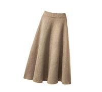 Dehnbarer Strickrock - Knielanger Gestrickter Faltenrock Hohe Taille A-Linie Herbst/Winter Weich Bequem Einfarbig Temperamentvolle Kleidung Khaki XL