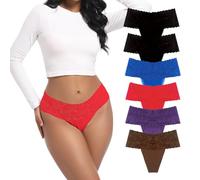Deigecil 6er-Pack Bauchweg String Tanga Damen Spite Hoher Taille Unterwäsche Frauen Weich Panties Hipster Unterhosen Baumwolle Mehrpack 3XL